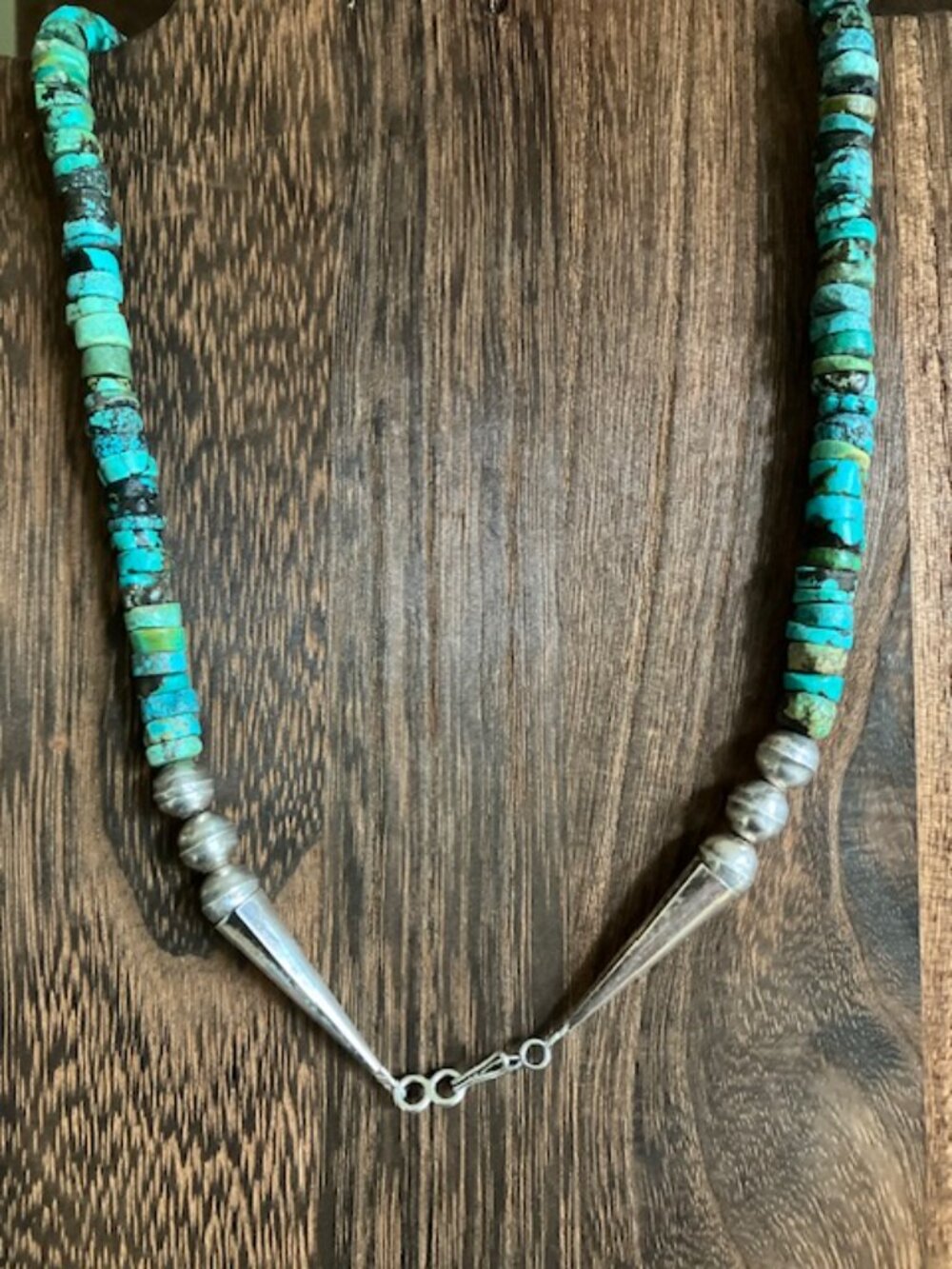 Chunky Turquoise Heishi Southwestern Necklace with Sterling - Picture 3 of 7